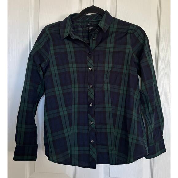 Talbots 2 Petite Blue & Green Plaid Button Down Shirt Non-Iron Fall Christmas - Picture 1 of 3